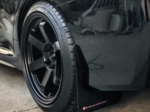 Rally Armor mud flaps on a Subaru WRX