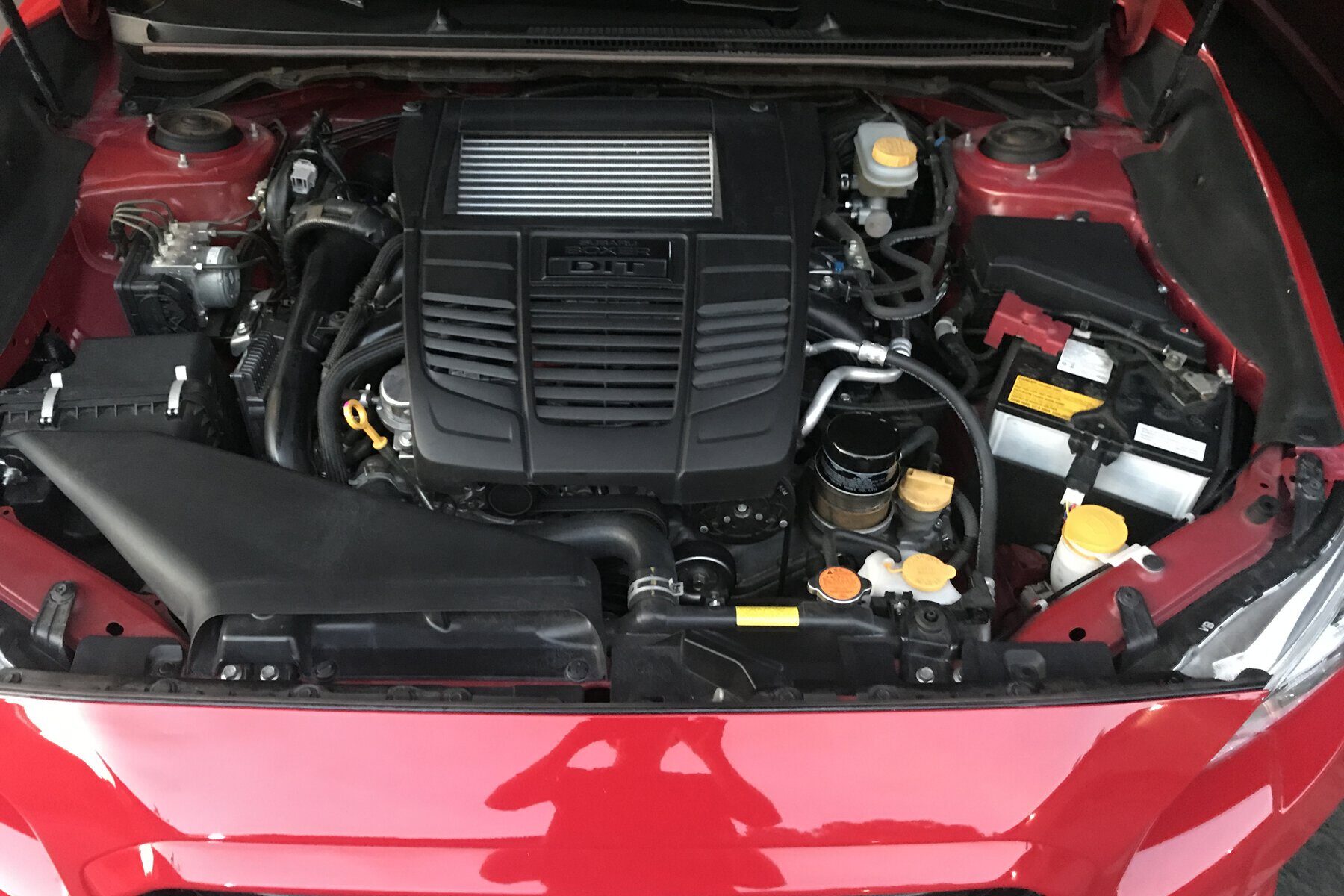 Top mount intercooler installed on a Subaru WRX