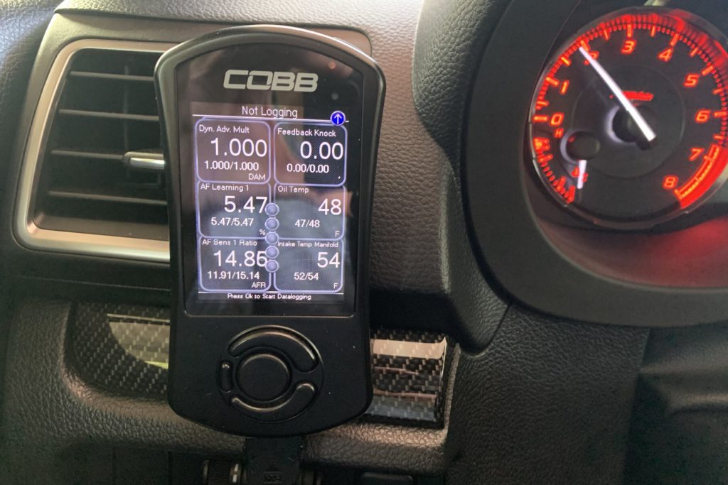 Cobb AccessPort in a 2017 Subaru WRX, monitoring feedback knock and dynamic advance multiplier